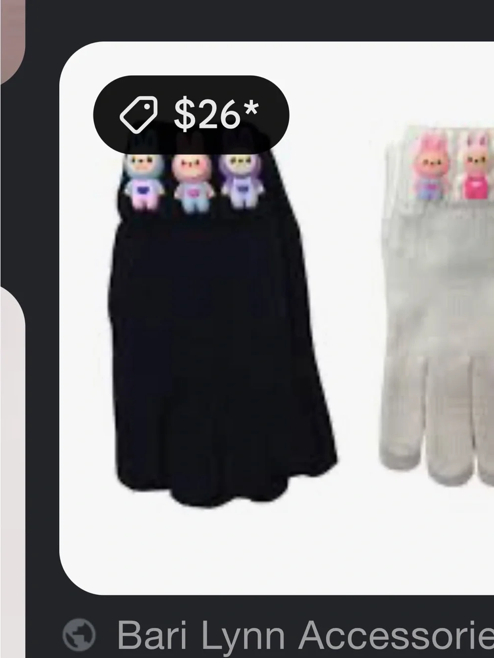 Girls’ Pink Plush Character Mittens with Fuzzy Cuffs